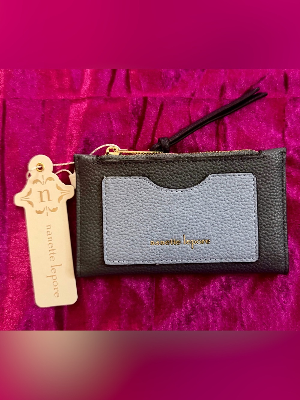 Nanette Lepore Navy and Light Blue Leather Wristlet Card Holder